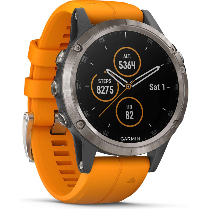 Часы GARMIN FENIX 5 PLUS SAPPHIRE титановый с оранжевым ремешком