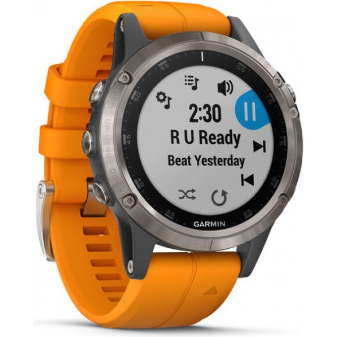 Часы GARMIN FENIX 5 Plus Sapphire титановый с оранжевым ремешком Россия