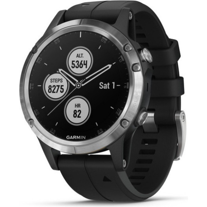 Часы GARMIN FENIX 5 Plus серебристый с черным ремешком Россия
