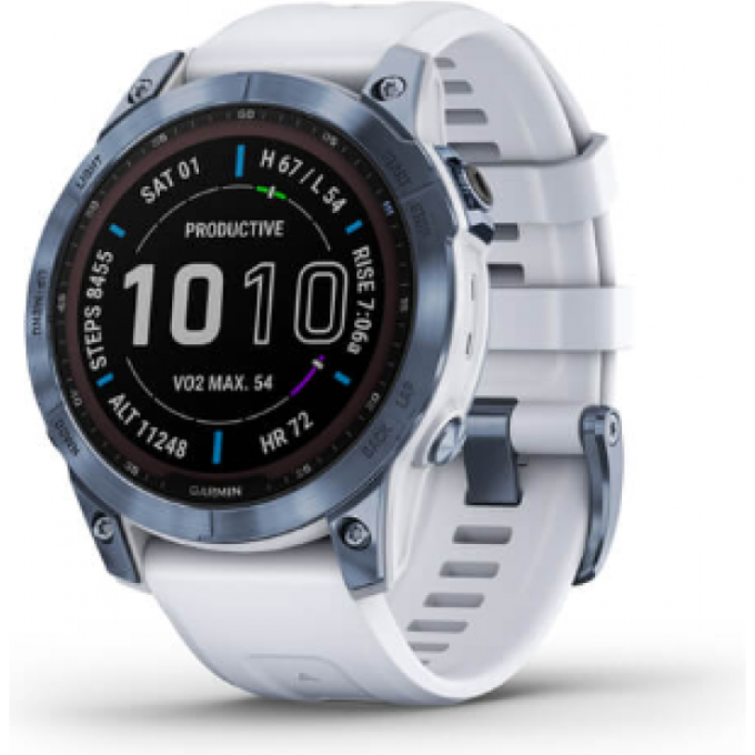 Часы GARMIN FENIX 7 SAPPHIRE SOLAR MINERAL BLUE DLC TITANIUM WITH WHITESTONE BAND