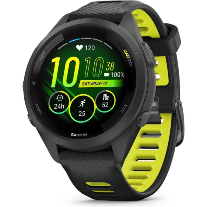 Часы GARMIN FORERUNNER 265S BLACK BEZEL AND CASE WITH BLACK/AMP YELLOW SILICONE BAND