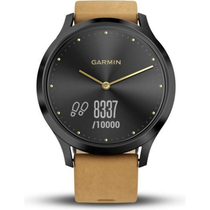 Часы GARMIN VIVOMOVE HR черный оникс с светло-коричневым кожаным ремешком