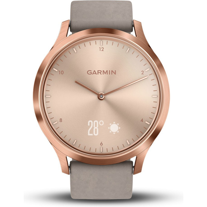 Часы GARMIN VIVOMOVE HR розовое золото с бежевым кожаным ремешком