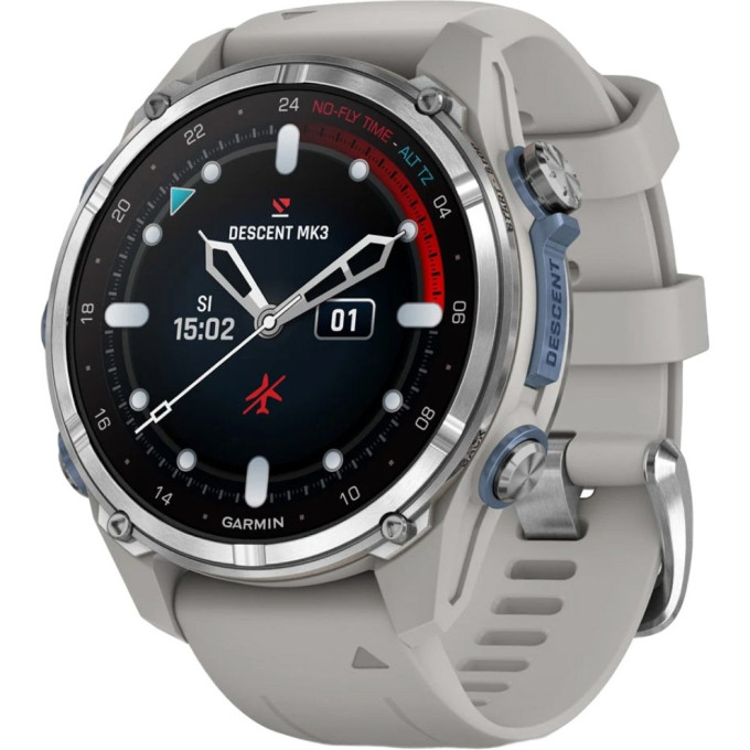 Часы-навигатор GARMIN DESCENT MK3 43 мм STAINLESS STEEL WITH FOG GREY SILICONE BAND