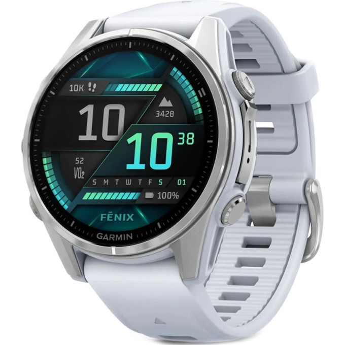 Смарт-часы GARMIN FENIX 8 – 43 мм, AMOLED, серебристые с силиконовым ремешком цвета белый камень
