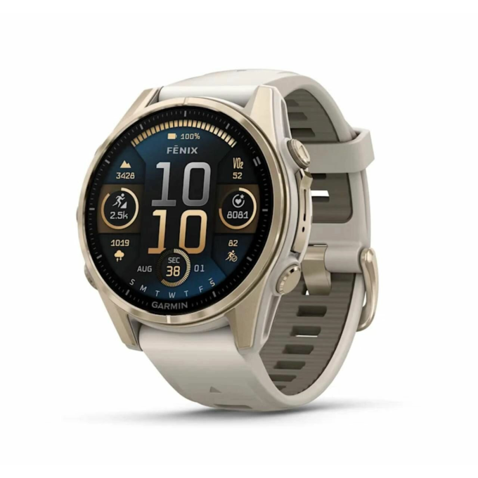 Смарт-часы GARMIN FENIX 8 43 mm Amoled GPS Watch золотистые с дымчато-серым ремешком