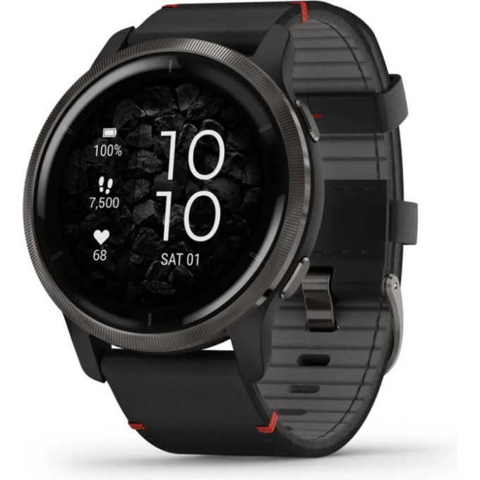 Смарт-часы GARMIN VENU 2, GPS, WI-FI, BLACK + SLATE, LEATHER, WW