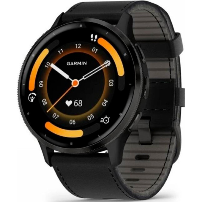 Смарт-часы GARMIN VENU 3 SLATE STAINLESS STEEL BEZEL WITH BLACK CASE AND LEATHER BAND